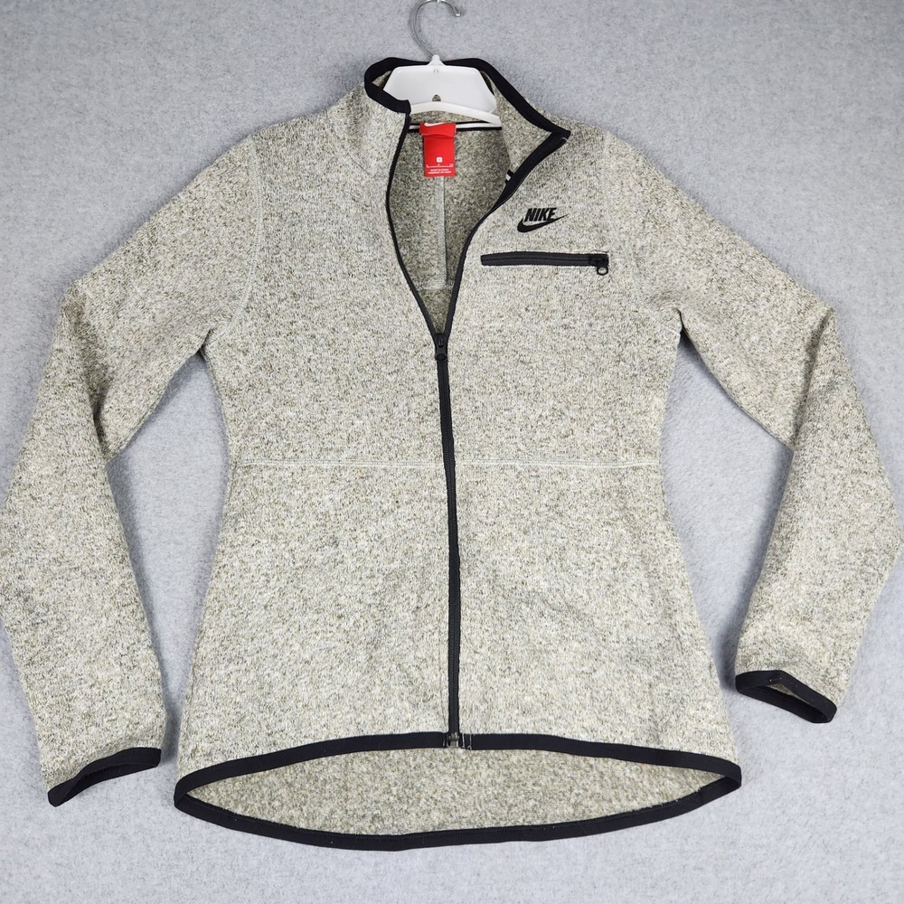 Nike Sportswear Fleece Jacket Women Small Heather Gray Embroidered Logo Full Zip